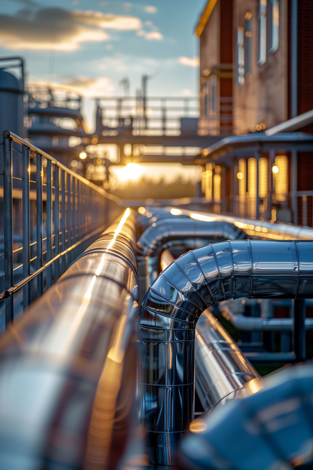 insulated heat pipes are seen outdoors at a commercial factory